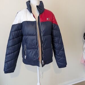 Tommy Hilfiger Women's Navy, Red, and White Puffer Jacket